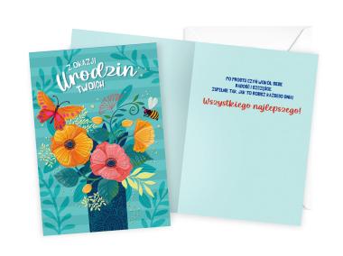 Zdjęcie: Karnet DK-1156 Urodziny - kwiaty, motylek KUKARTKA