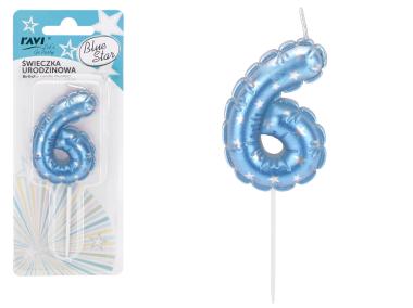 Zdjęcie: Świeczka urodzinowa Blue Star Cyferka 6 72040 RAVI
