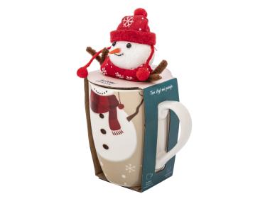 Zdjęcie: Zimowy kubek baryłka 340 ml z maskotką bałwanek ALTOM DESIGN