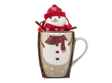 Zdjęcie: Zimowy kubek baryłka 340 ml z maskotką bałwanek ALTOM DESIGN