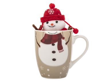 Zdjęcie: Zimowy kubek baryłka 340 ml z maskotką bałwanek ALTOM DESIGN