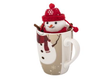Zdjęcie: Zimowy kubek baryłka 340 ml z maskotką bałwanek ALTOM DESIGN