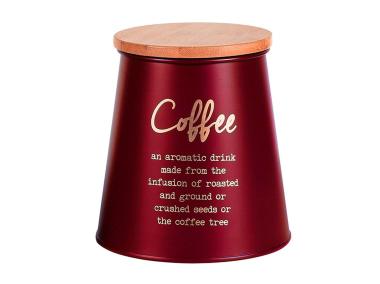 Zdjęcie: Puszka stożkowa z pokrywą bambusową 10,5x14x10,5 cm czerwona dekoracja Coffee ALTOMDESIGN