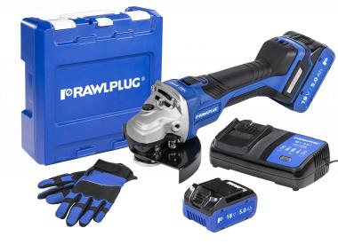 Zdjęcie: Szlifierka kątowa RawlGrinder R-PAG18-SV, rękawice, walizka, 2 akumulatory, z ładowarką RAWLPLUG