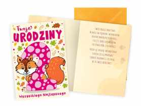 Karnet PR-439 Urodziny 2 - cyferki, wiewiórka KUKARTKA