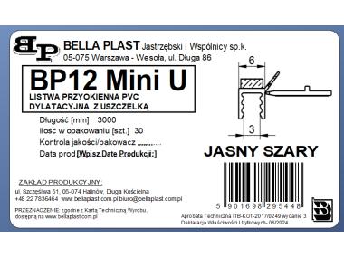 Zdjęcie: Listwa PVC BP12 Mini U L300 6/3 szary jasny, tynkarska z uszczelką BELLA PLAST