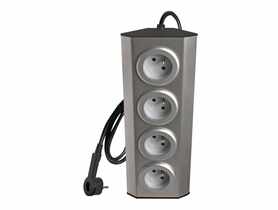 Przedłużacz blatowy, 4 gniazda, stal nierdzewnam 1,5 m PF0415 DPM SOLID