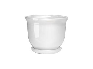 Zdjęcie: Doniczka ceramiczna z podstawką Grecka 20x25 cm biały odcień szary połysk FLOWERPOT