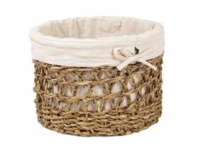 Koszyk z trawy morskiej z materiałem 25x25x16 cm ażurowy okragły TIN TOURS