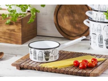 Zdjęcie: Rondel emaliowany z trzonkiem  Cactus White 1 L - 14 cm biały SILESIA