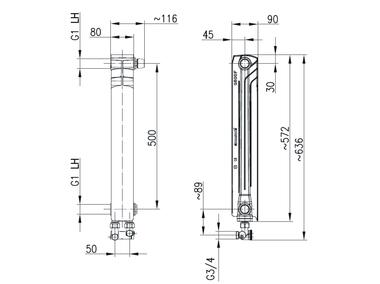 Zdjęcie: element grzejnikowy prawy G500 F/D/1 z dolnym zasilaniem krzyżowym KFA