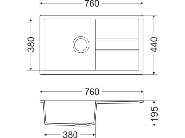 Zdjęcie: Zlewozmywak granitowy Bravo New 1-komorowy szary 76x44x19,5 cm syfon manualny MILÓ