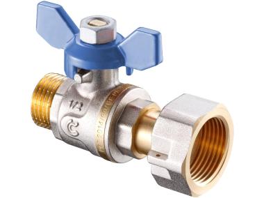 Zdjęcie: Zawór kulowy z ruchomą nakrętką w/z 1/2"x3/4" z niebieskim motylkiem CALIDO