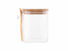 Pojemnik kwadratowy Borosilikat 800 ml z bambusową pokrywką i łyżeczką ALTOMDESIGN