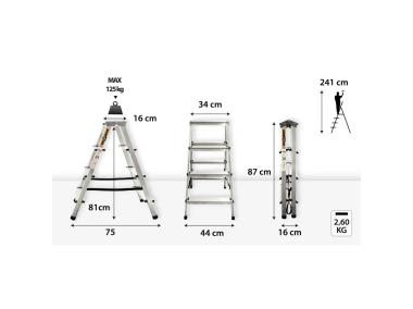 Zdjęcie: Drabina aluminiowa dwustronna 2x4 stopnie 125 kg DRABEST