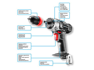 Zdjęcie: Wiertarko-wkrętarka akumulatorowa Energy 18V GRAPHITE