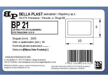 Zdjęcie: Profil dystansowy do klinkieru BP21 6x10 L200 czarny BELLA PLAST