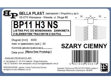 Zdjęcie: Listwa do boniowania PVC z siatką BP11 H3NS L300 szary ciemny BELLA PLAST
