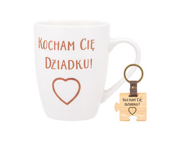 Zdjęcie: Kubek Baryłka 340 ml z drewnianym brelokiem dekor Kocham Cię Dziadku Color Box ALTOMDESIGN