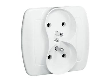 Zdjęcie: Gniazdo podwójne z uziemieniem AGZ2 białe ECOLINE