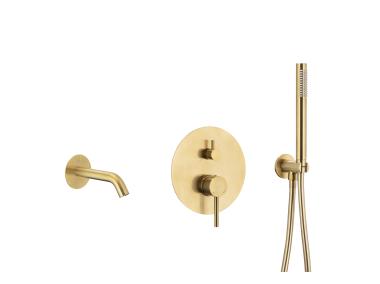 Zdjęcie: Zestaw wannowy podtynkowy z baterią 3-funkcyjną Moza Brushed gold KFA