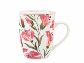 Kubek z zaparzaczem i pokrywką 340 ml dekoracja alstromeria ALTOM DESIGN