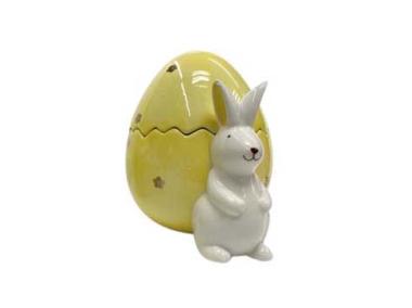 Zdjęcie: Figurka porcelanowa zając z żółtym jakiem 11,5x10x12,5 cm ALTOMDESIGN
