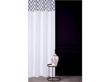 Zdjęcie: Firana z kantą welwetową z koniczyną biało-czarna+złota wszywka 140x270 cm CHIC HOME