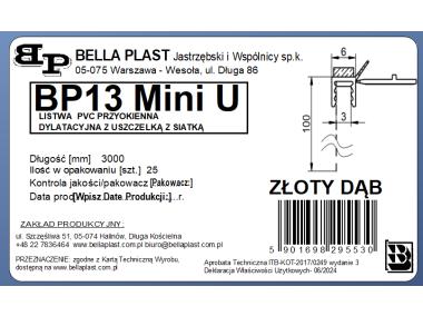 Zdjęcie: Listwa PVC BP13 Mini U L300 6/3 złoty dąb, z siatką i z uszczelką BELLA PLAST