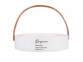 Naczynie porcelanowe Organic okrągłe ze skórzaną rączką 22 cm ALTOMDESIGN