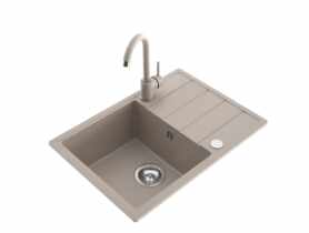 Zlewozmywak granitowy Metro 1-komorowy piaskowy 62x44x19,5 cm syfon manualny, bateria U MILÓ