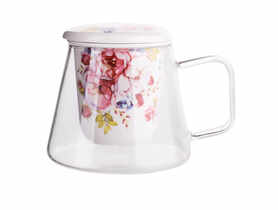 Kubek szklany Scarlett z porcelanowym zaparzaczem i i pokrywką 300 ml ALTOMDESIGN