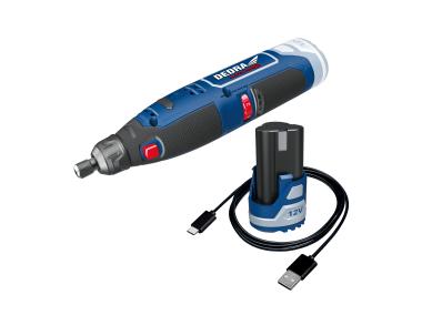 Zdjęcie: Zestaw 12V DED7340Z1 miniszlifierka + DED7300 USB/C + DED7320 2,0 Ah DEDRA