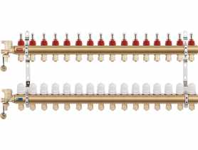 Rozdzielacz mosiężny z zaworami termostatycznymi i przepływomierzami 15-drogowy FERRO