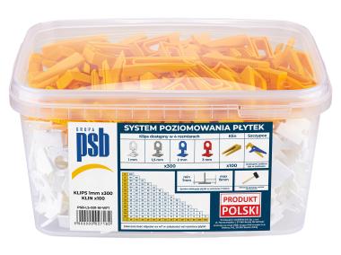 Zdjęcie: System poziomowania płytek klipsy + kliny 1 mm - 300 szt. biało-żółte PSB