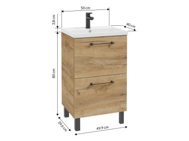 Zdjęcie: Zestaw łazienkowy szafka z umywalką Lido 50 cm dąb craft złoty DEFRA