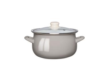 Zdjęcie: Garnek emaliowany 16 cm - 1,3 L taupe z pokrywą szklaną ALTOMDESIGN