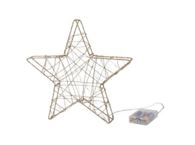 Zdjęcie: Gwiazda metalowa z brokatem złota 30 LED na baterie JUMI