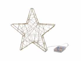Gwiazda metalowa z brokatem złota 30 LED na baterie JUMI
