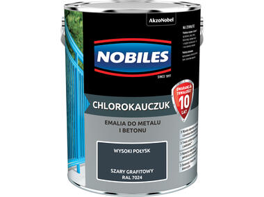 Zdjęcie: Emalia do metalu i betonu Chlorokauczuk szary grafitowy wysoki połysk 5 L NOBILES