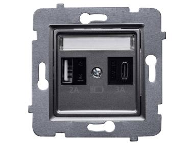 Zdjęcie: Ładowarka szybka USB A+C (A-10 W, C-20 W), bez ramki Rosa inox POLMARK