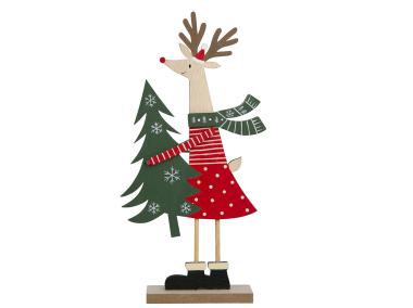 Zdjęcie: Figurka drewniana Renifer Z Choinką 24,5x12 cm ALTOMDESIGN
