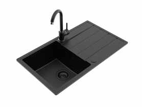 Zlewozmywak granitowy Metro1-komorowy Lava Stone, z długim ociekaczem, 76x44x19,5 cm czarny MILÓ