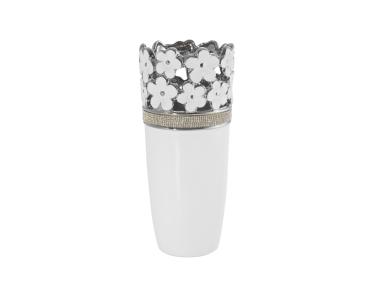 Zdjęcie: Wazon Vaso 11x11x25 cm biało-srebrny EUROFIRANY