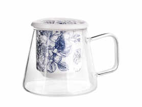 Kubek szklany z porcelanowym zaparzaczem i pokrywką 300 ml ALTOMDESIGN