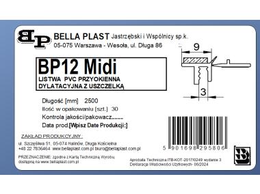Zdjęcie: Listwa PVC przyokienna, dylatacyjna, tynkarska z uszczelką BP12 MIDI L250 9/3 biały BELLA-PLAST