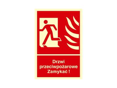 Zdjęcie: Oznaczenie "Drzwi przeciwpożarowe Zamykać! Kierunek drogi ewakuacyjnej w lewo" 15x22,2 cm METRO