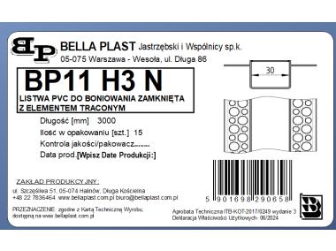 Zdjęcie: Listwa do boniowania PVC bez siatki, zamknięta z elementem traconym BP11 H3N L300 biała BELLA-PLAST