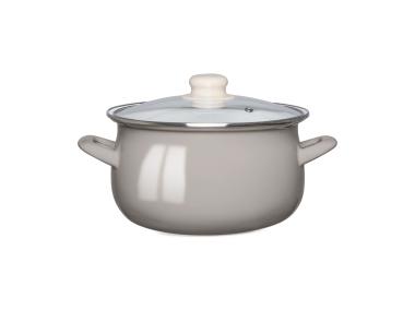 Zdjęcie: Garnek emaliowany 20 cm - 2,7 L taupe z pokrywą szklaną ALTOMDESIGN