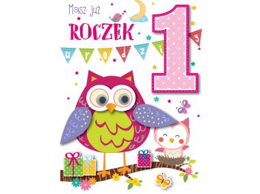 Zdjęcie: Karnet DK-524 Urodziny Roczek - sowa, cyferki KUKARTKA